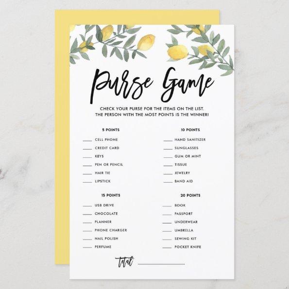 Boho Lemon What's In Your Purse Bridal Shower Game