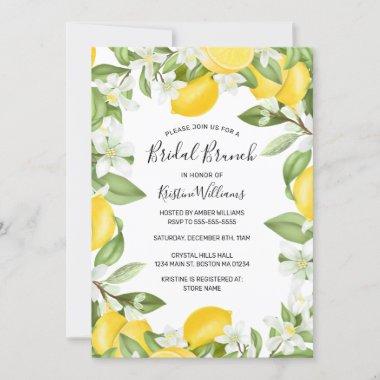 Boho Lemons Watercolor Floral Bridal Brunch Invitations