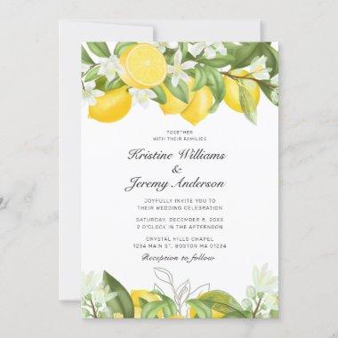 Boho Lemons Watercolor Floral Monogram Wedding Invitations