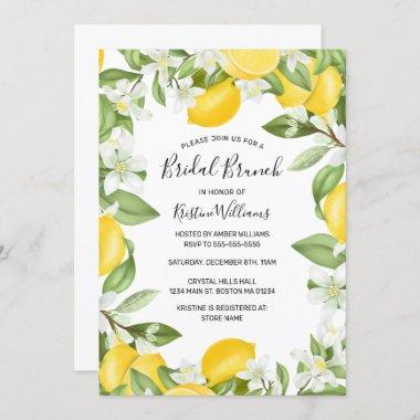 Boho Lemons Watercolor White Floral Bridal Brunch Invitations