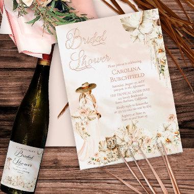 Boho Leopard | Woman Tropical Floral Bridal Shower Foil Invitations