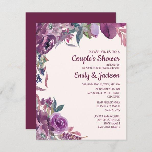 Boho Lilac Plum Purple Floral Couple's Wedding Invitations