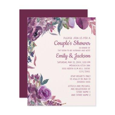 Boho Lilac Plum Purple Floral Couple's Wedding Invitations