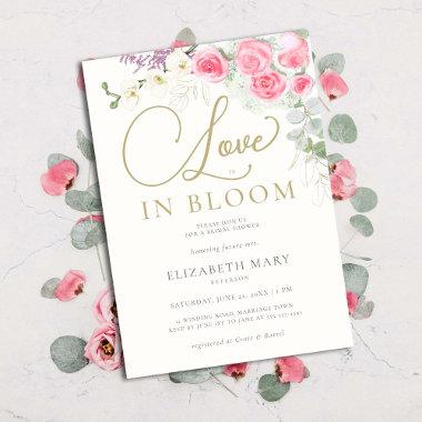 Boho Love in Bloom Roses Orchid Gold Bridal Shower Invitations