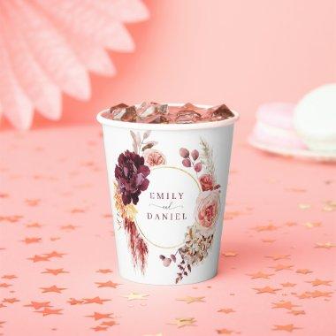 Boho Lush Pampas Grass Wedding Bridal Shower Paper Paper Cups