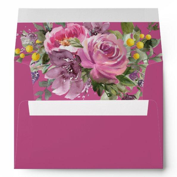 Boho Magenta Pink Fuschia Purple Floral Envelope