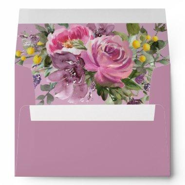 Boho Magenta Purple Pink Yellow Floral Envelope