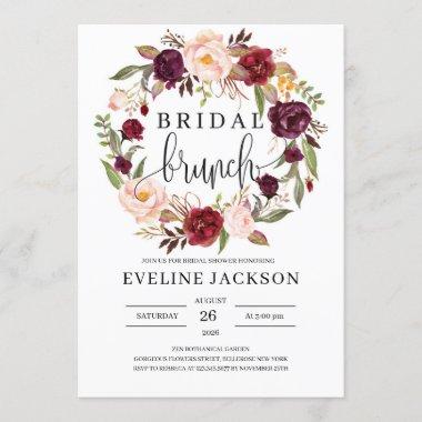 Boho marsala burgundy blush floral bridal brunch Invitations