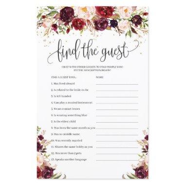 Boho marsala burgundy floral find the guest game