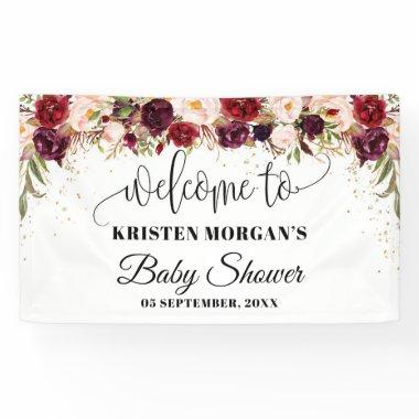 Boho marsala burgundy floral gold baby shower banner