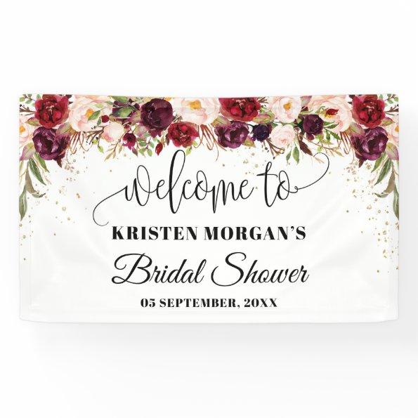 Boho marsala burgundy floral gold  banner