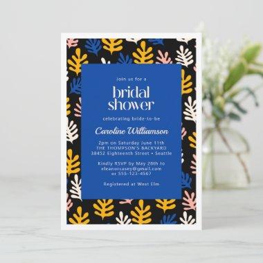 Boho Matisse Botanical Blue Black Bridal Shower In Invitations
