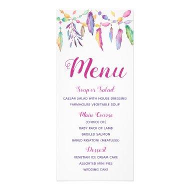 Boho Menu Feathers Native Indian Watercolor