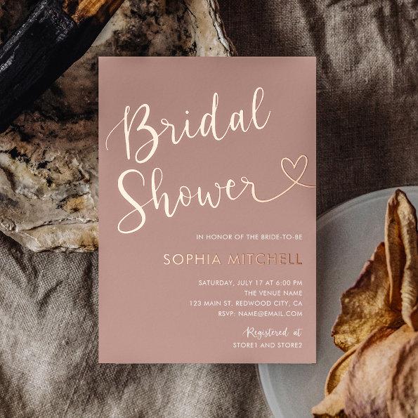 Boho Minimal Heart Script Terracotta  Foil