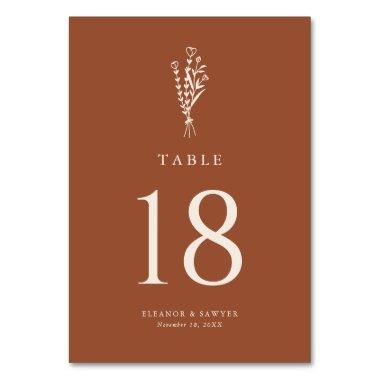 Boho Minimalist Botanicals Terracotta Wedding Table Number