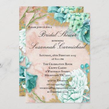 Boho Mint Green and Blush Floral Bridal Shower Inv Invitations