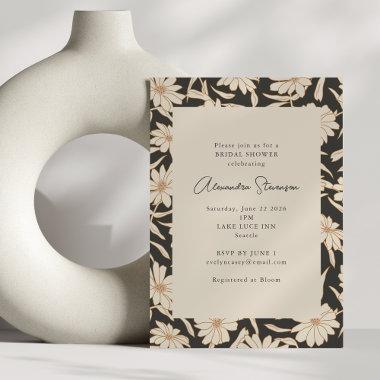 Boho Modern Botanical Black Ivory Bridal Shower Invitations