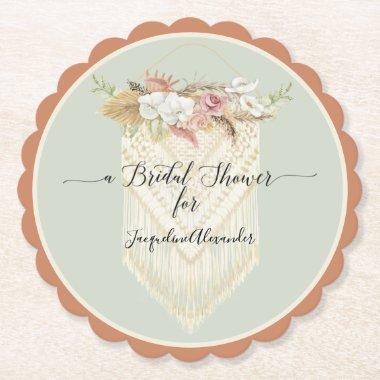 BOHO Modern Floral Greenery Macrame Bridal Shower Paper Coaster