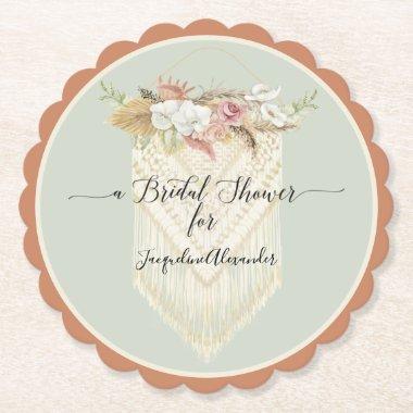 BOHO Modern Floral Greenery Macrame  Paper Coaster