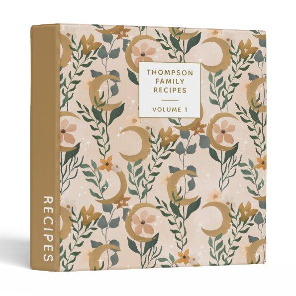 Boho Moon Botanical Blush Gold Personalized Recipe 3 Ring Binder