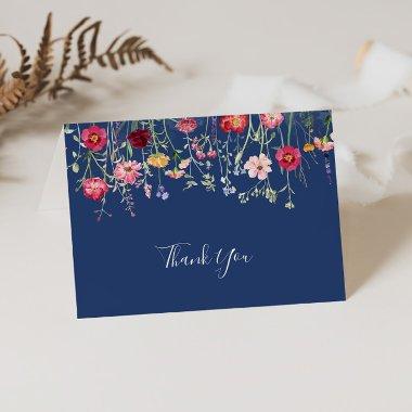 Boho Multicolor Wildflower Folded Wedding Thank You
