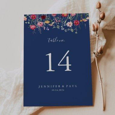 Boho Multicolor Wildflower Wedding Table Number