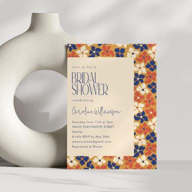 Boho Mustard Blue Floral Botanical Bridal Shower Invitations