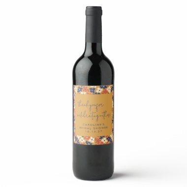 Boho Mustard Blue Floral  Thank You Wine Label