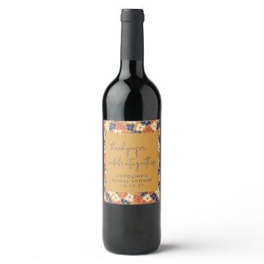 Boho Mustard Blue Floral Bridal Shower Thank You Wine Label