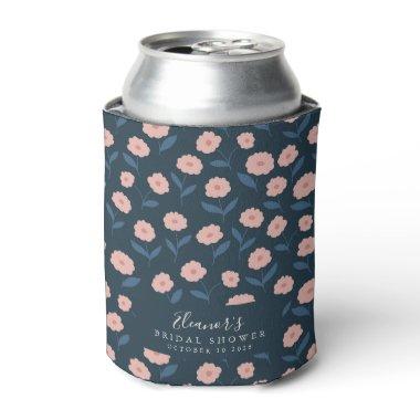 Boho Navy and Pink Floral Custom Bridal Shower Can Cooler