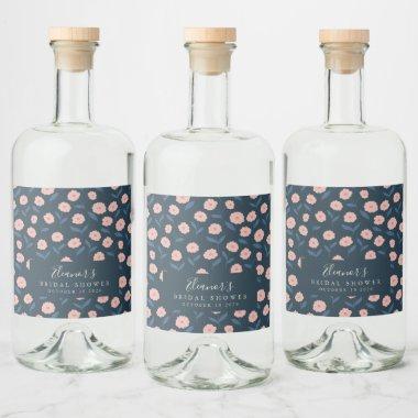 Boho Navy and Pink Floral Custom Bridal Shower Liquor Bottle Label