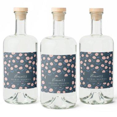 Boho Navy and Pink Floral Custom  Liquor Bottle Label