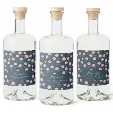 Boho Navy and Pink Floral Custom Bridal Shower Liquor Bottle Label