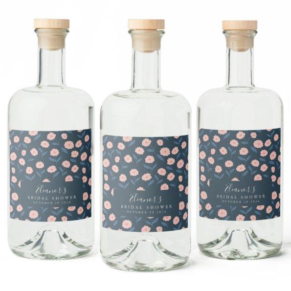 Boho Navy and Pink Floral Custom  Liquor Bottle Label