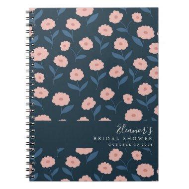 Boho Navy and Pink Floral Custom Bridal Shower Notebook