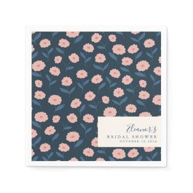 Boho Navy and Pink Floral Pattern Bridal Shower Napkins