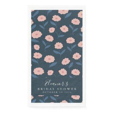 Boho Navy and Pink Floral Pattern Bridal Shower Paper Guest Towels