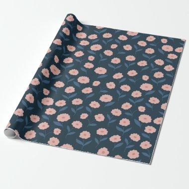 Boho Navy and Pink Floral Pattern  Wrapping Paper