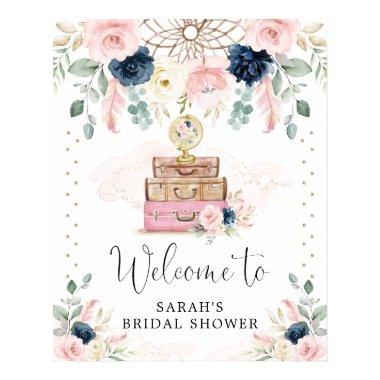 Boho Navy Blush Travel Bridal Shower Welcome Poster