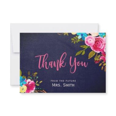 Boho Navy Pink Floral Bridal Shower Thank You Invitations