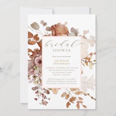 Boho Neutral Floral Bridal Shower Invitations