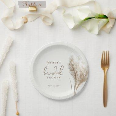 Boho Neutral Fluffy Pampas Grass  Paper Plates