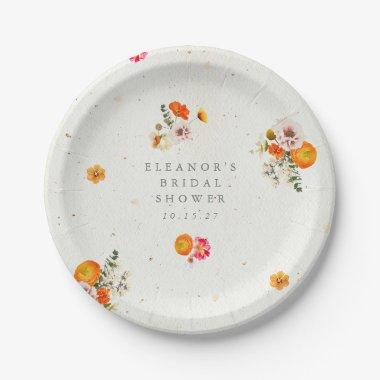 Boho Orange Cottagecore Floral  Name Paper Plates