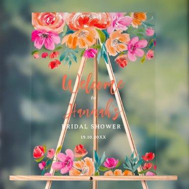 Boho orange floral wildflowers bridal welcome acrylic sign