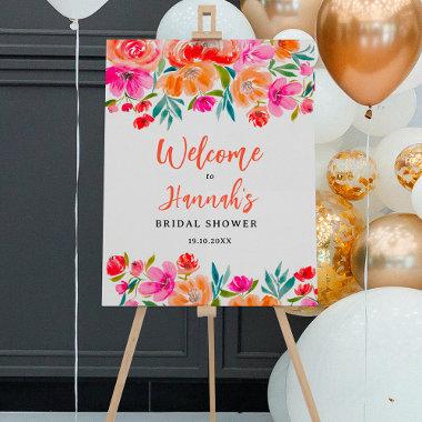 Boho orange floral wildflowers bridal welcome foam board