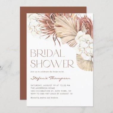 Boho Orchids and Dried Palm Leaves Bridal Shower Invitations