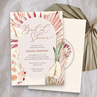 Boho Palm Dried Tropical Foliage Bridal Shower Invitations