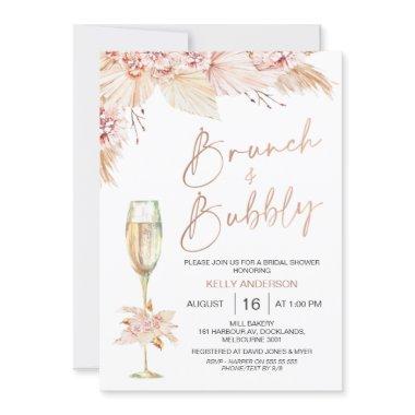 Boho Pampas Brunch Bubbly Bridal Shower Invitations