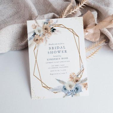 boho pampas dusty blue floral bridal shower Invitations