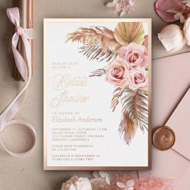 Boho Pampas Dusty Pink  Rose Gold Foil